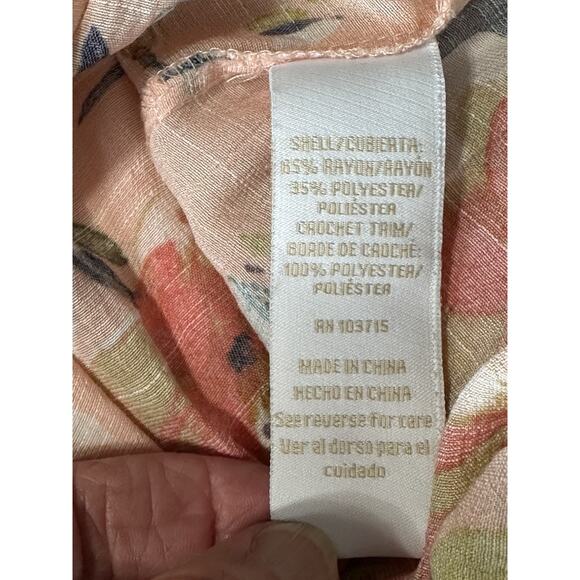 Hope & Harlow Women’s Size XL Peach Floral Top Gathered Neck Elastic Waist - Picture 10 of 13